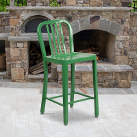 Flash Furniture CH-61200-24-GN-GG 24" Metal Stool with Back in Green